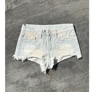 Vtg Lip Service Bleached Distressed Denim Shorts Y2K Low Rise Cut Offs 25 26